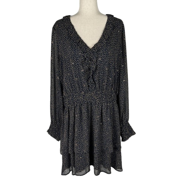 VERY J ANIMAL PRINT‎ RUFFLE V-NECK SMOCKED WAIST TIERED DRESS BLUE/GOLD 3XL NWT - Picture 1 of 15